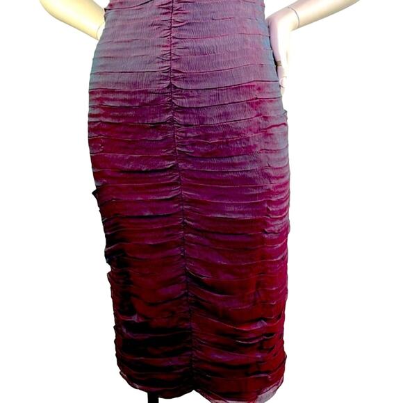 TADASHI Collection Wine & Teal Ruched Chiffon Cocktail Dress Off Shoulder Size 6 - Picture 4 of 16